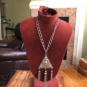 Silver Tone Chain with Tassles and Pyramid Shape